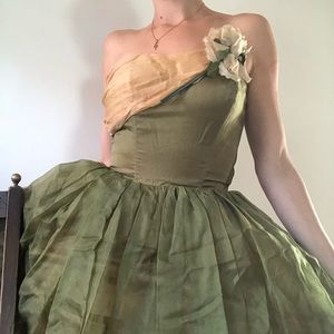 Vintage crinoline corset layered satin tulle dress
